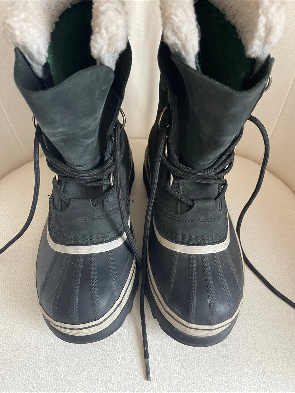 Sorel Women’s Caribou Waterproof Winter Boots - Black with White Trim